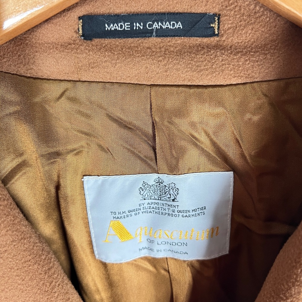 Aquascutum Wool Cashmere Belted Camel Overcoat 44 Tall Double Breasted Luxury - Picture 5 of 9